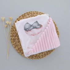 Плед плюш, без утеплення Ведмедик на хмаринці Рожевий/ Рожевий плюш 100/80