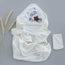 Дитячий рушник з кутиком махровий Ведмедик Зірка Молочний 90/85