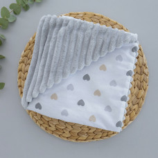 Плед плюш, без утеплення Сердечка Бежевий/ Сірий плюш 100/80