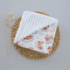 Плед плюш, без утеплення Лисички на хмаринці /Білий плюш 100/80