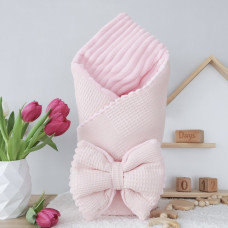 Плед зі з‘ємним утеплювачем та бантом-резинкою Вафелька Пудровий / Рожевий плюш 90/80