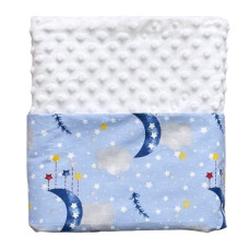 Плед плюш, без утеплення Місяць Хмаринка Блакитний/ Білий плюш пупиришка 100/80