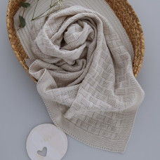 Вʼязаний плед демісезонний Бежевий шахматка 95/70