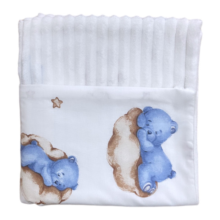 Плед плюш, без утеплення Ведмедик на хмаринці Блакитний/ Білий плюш 100/80