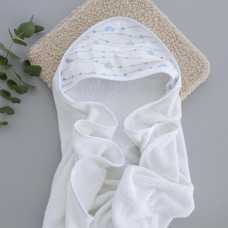 Дитячий рушник з кутиком махровий (100% котон) Сердечка Блакитний -Срібний (гліттер) 90/80