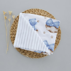 Плед плюш, без утеплення Ведмедик на хмаринці Блакитний/ Білий плюш 100/80