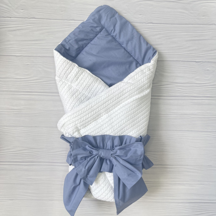 Плед-конверт з бантом резинкою Білий - Синій 80/80 / Весна