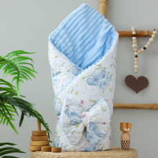 Плед зі зʼємним утепленням та бантом-резинкою Зайчики Блакитний /Блакитний плюш 90/80