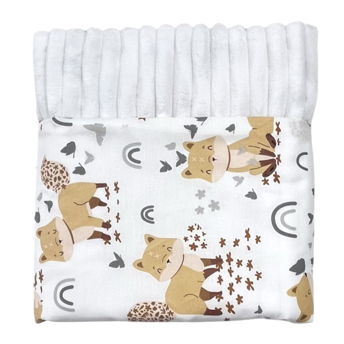 Плед плюш, без утеплення Лисички /Білий плюш 100/80