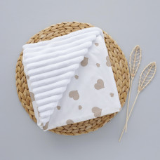 Плед плюш, без утеплення Сердечка Бежевий на Білому /Білий плюш 100/80