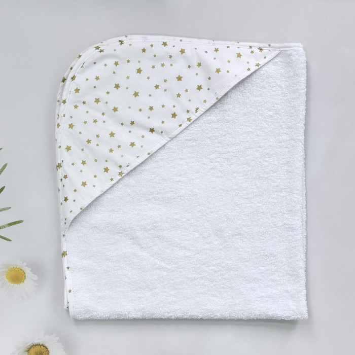 Дитячий рушник з кутиком махровий (100% котон) Зірки Золото (гліттер) 90/80