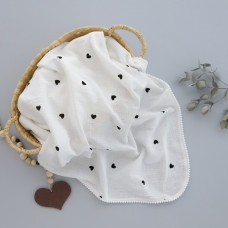 Мусліновий плед жатка 2 шари Сердечка чорні 130/100