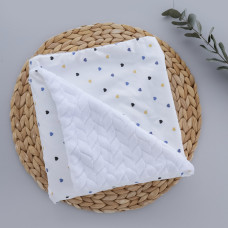 Плед плюш, без утеплення Сердечка Жовтий-Блакитний/ Білий плюш косичка 100/80