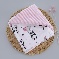 Плед плюш, без утеплення Панди Рожевий / Рожевий плюш 100/80