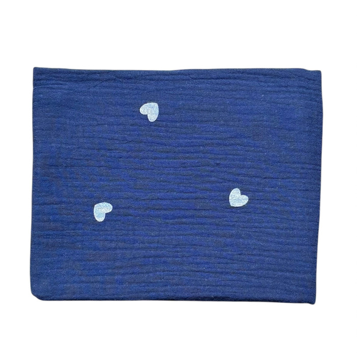 Муслінова пелюшка жатка 2 шари Сердечка білі на синьому 90/65
