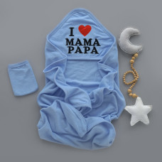 Дитячий рушник з кутиком махровий Мама Papa Блакитний 90/85