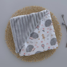 Плед плюш, без утеплення Їжачок Сірий/ Сірий плюш 100/80