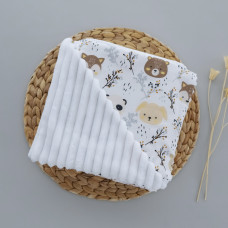 Плед плюш, без утеплення Ведмедики Коричневий / Білий плюш 100/80