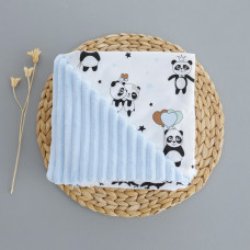 Плед плюш, без утеплення Панди Блакитний / Блакитний плюш 100/80