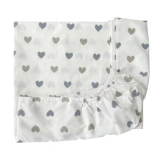 Простинка ДИТЯЧА на гумці в ліжко Сердечка Сірий 90/200/20