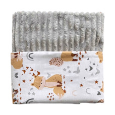 Плед плюш, без утеплення Лисички /Сірий плюш 100/80