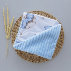 Плед плюш, без утеплення Ведмедик на хмаринці Блакитний/ Блакитний плюш 100/80