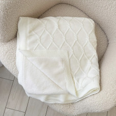 Плед вʼязаний (100% organic cotton) з утепленням Молочний ромби 90/80