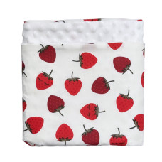 Плед плюш, без утеплення Полуниця/ Білий плюш пупиришка 100/80