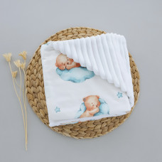 Плед плюш, без утеплення Ведмедик на хмаринці Бірюзовий /Білий плюш 100/80