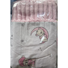 Плед плюш, без утеплення Ведмедик Місяць Рожевий/ Рожевий плюш 100/80