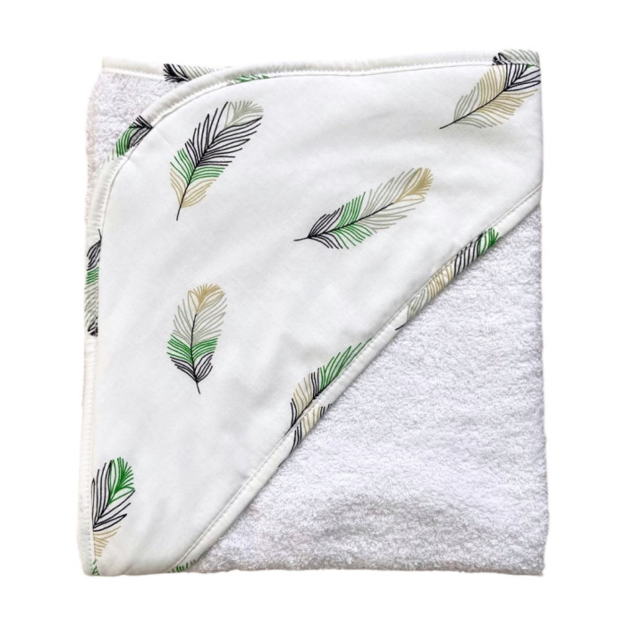 Дитячий рушник з кутиком махровий (100% котон) Пірʼїнки Зелений 90/80