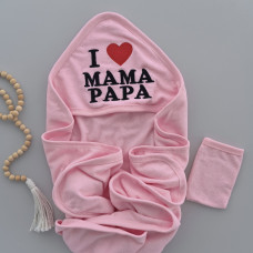 Дитячий рушник з кутиком махровий Мама Papa Рожевий 90/85