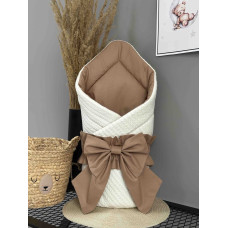 Конверт 80/80 з бантом та кокосовою вкладкою Білий- Коричневий / Весна